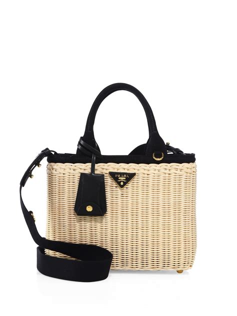 prada canvas and wicker woven bag|prada canvas shoulder bag.